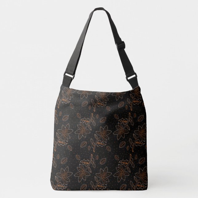Bolsa Ajustável Ponto Dourado do padrão Batik Floral preto (Frente)