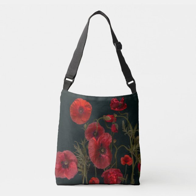 Bolsa Ajustável Poppies Vermelhos em Preto (Frente)