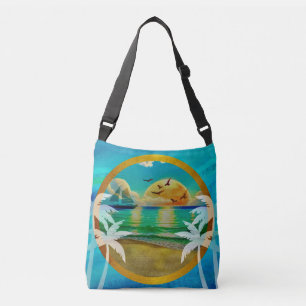 Bolsa Ajustável Praia Tropical Moderna Palmeiras Pôr do Sol Férias