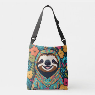 Bolsa Ajustável preguiça-branca rodeada por flores