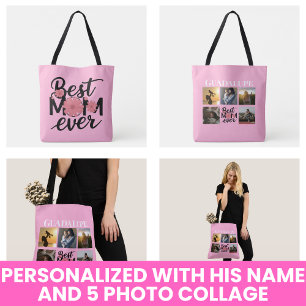 Bolsa Ajustável Presentes do Dia das Mães Colagem de Fotos Rosa Te