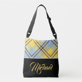 Bolsa Ajustável Preto Amarelo Azul Xadrez Tartan Nome Personalizad