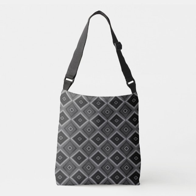 Bolsa Ajustável Preto Branco Cinza Diamante Geométrico  (Frente)