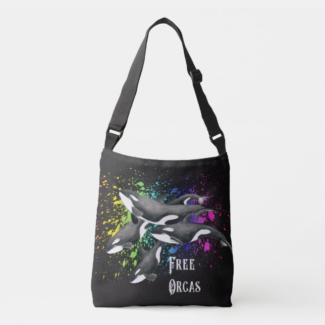 Bolsa Ajustável Preto do respingo da aguarela das baleias da orca (Frente)