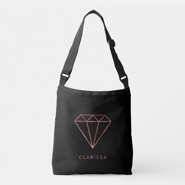 Bolsa Ajustável preto elegante e claro rosa de diamante de ouro pr (Frente)