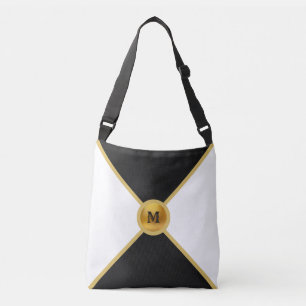 Bolsa Ajustável Preto Elegante, Ouro e Branco