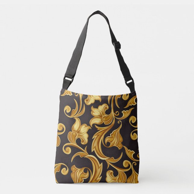 Bolsa Ajustável Preto Floral Dourado (Frente)