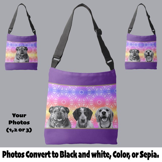 Bolsa Ajustável Pride Rainbow Pattern Black and White Dog Photo(s) (Criador carregado)