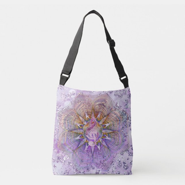 Bolsa Ajustável Prisma Floral Roxo Treble Clef Bokeh Bling (Frente)