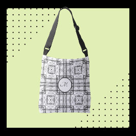 Bolsa Ajustável Quadrados Geométricos Preto e Branco Ombro ou