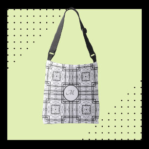 Bolsa Ajustável Quadrados Geométricos Preto e Branco Ombro ou