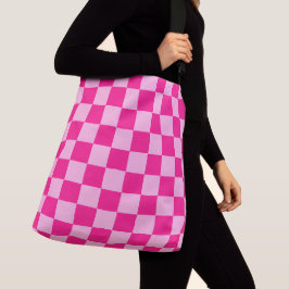 Bolsa Ajustável Quadrados xadrez rosa quente claro geométrico retr