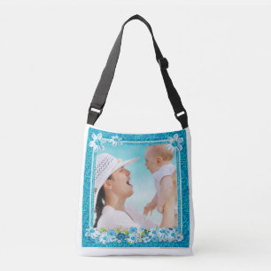 Bolsa Ajustável Quadro de Fotos Floral Azul e Branco
