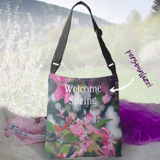 Bolsa Ajustável Ramificação da árvore de ameixa com flores rosa