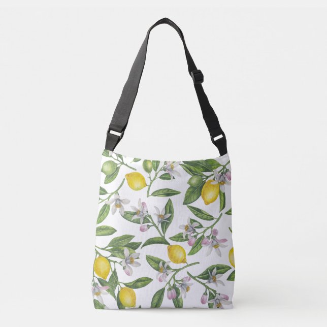 Bolsa Ajustável Ramos de limão com flores e fruta em branco (Frente)