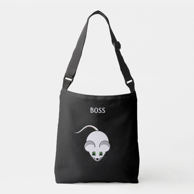 Bolsa Ajustável Rato branco fofo e caligrafia (Frente)