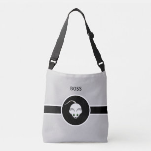 Bolsa Ajustável Rato branco fofo e caligrafia em cinza claro