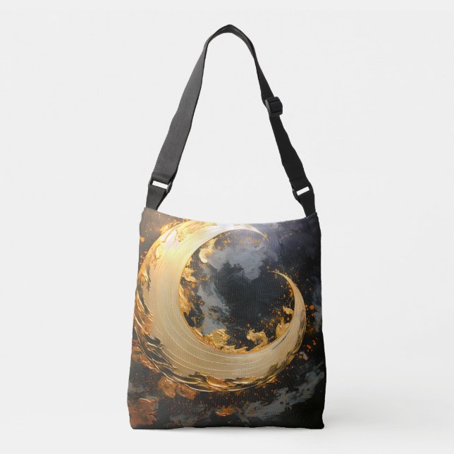 Bolsa Ajustável Redemoinho Abstrato Moderno Ouro Preto Lua (Frente)