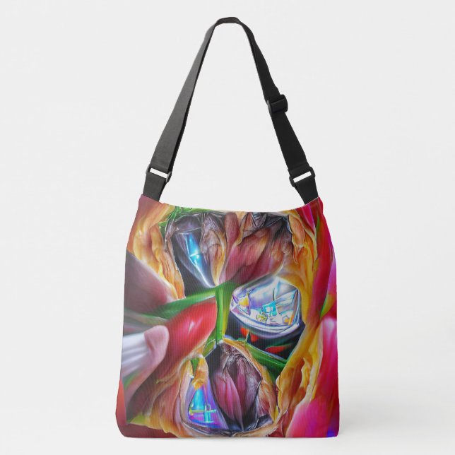 Bolsa Ajustável Reflexões Vibrantes de Tulipas de Abstrato (Frente)