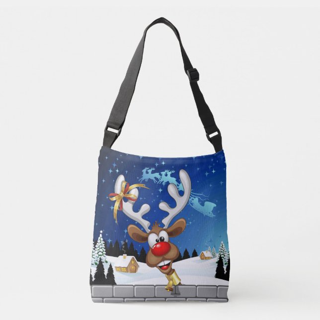 Bolsa Ajustável Rena Curiosa Espiando Meme de Natal (Frente)