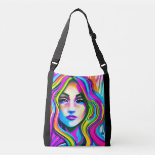 Bolsa Ajustável Retrato Retro de uma Mulher com Cabelo Arco-íris