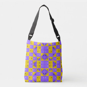 Bolsa Ajustável Retro Boho Roxo & Amarelo Xadrez de Margaridas