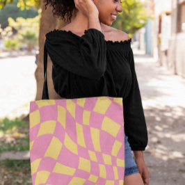 Bolsa Ajustável Retro ondulado rosa e amarelo verificado