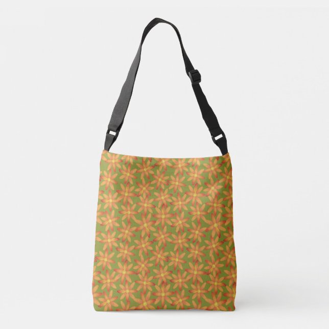 Bolsa Ajustável Retro Sunburst Daisy Floral em Oliva Dourada (Verso)