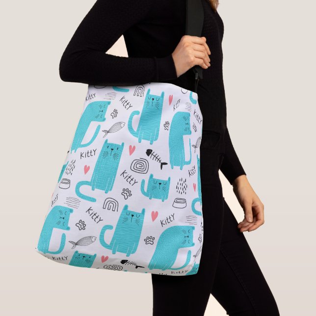 Bolsa Ajustável Robin Egg Blue Cute Cat Patterno (Close Up)