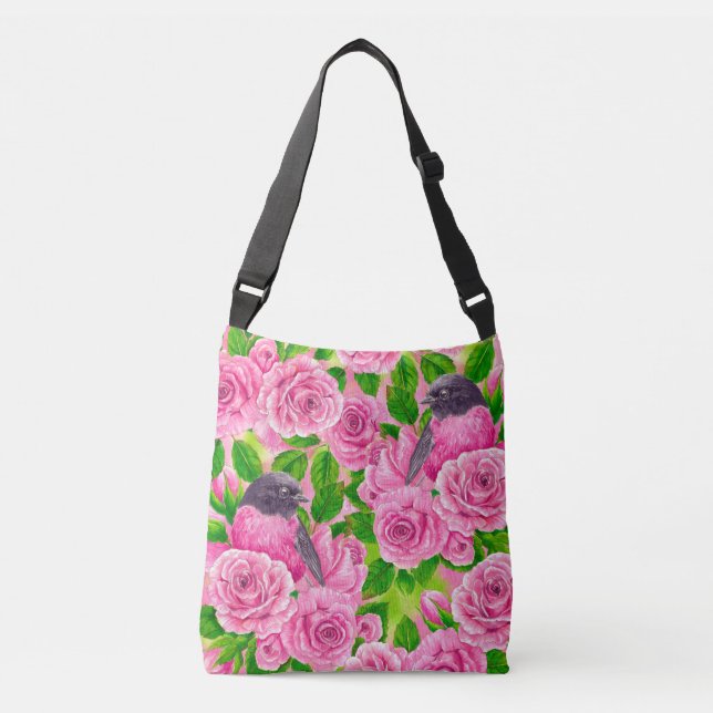 Bolsa Ajustável Robin rosa e rosas (Frente)