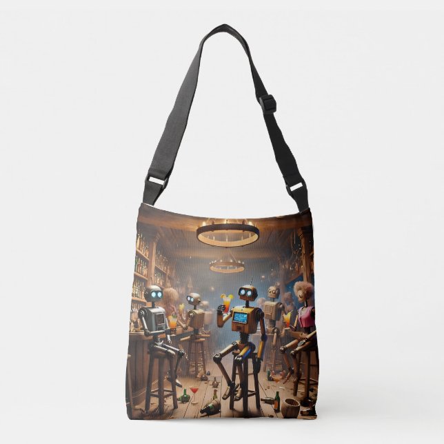 Bolsa Ajustável robots having fun in a bar (Frente)