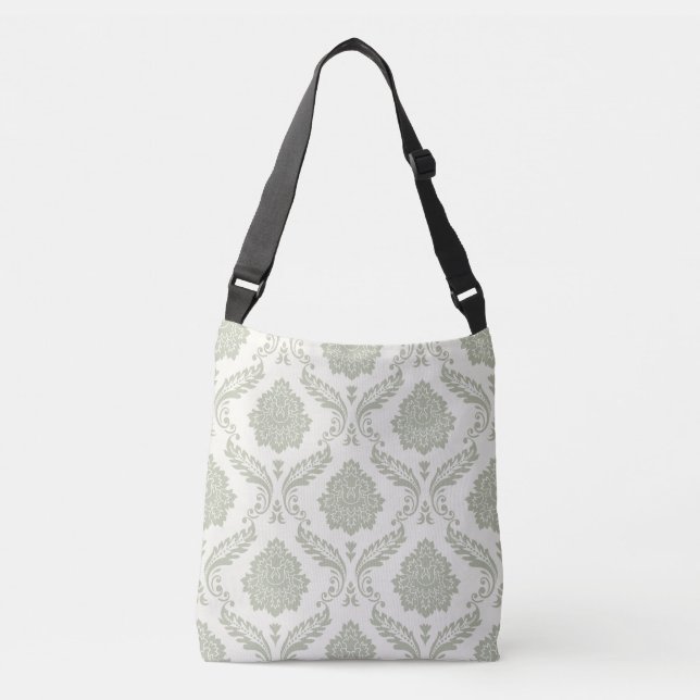 Bolsa Ajustável Rococó Damasco Grande Padrão Verde sobre Creme (Frente)