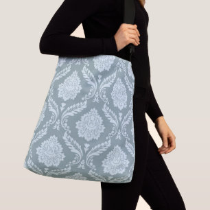 Bolsa Ajustável Rococó Damask Grande Padrão Azul Ovo de Pato+Turqu