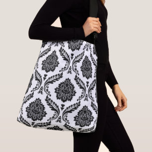 Bolsa Ajustável Rococó Damask Grande Padrão Preto no Branco