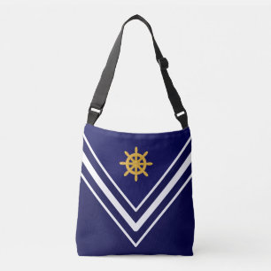 Bolsa Ajustável Roda de Navio Dourada Elegante em Azul Marinho e B