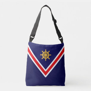 Bolsa Ajustável Roda de Navio Dourada Náutica em Azul Marinho e Br