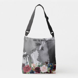 Bolsa Ajustável Rosa Bege Burgundy Floral Elegante Foto Mr & Mrs