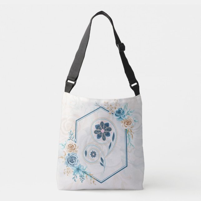 Bolsa Ajustável Rosa Botânica Azul Elegante (Frente)