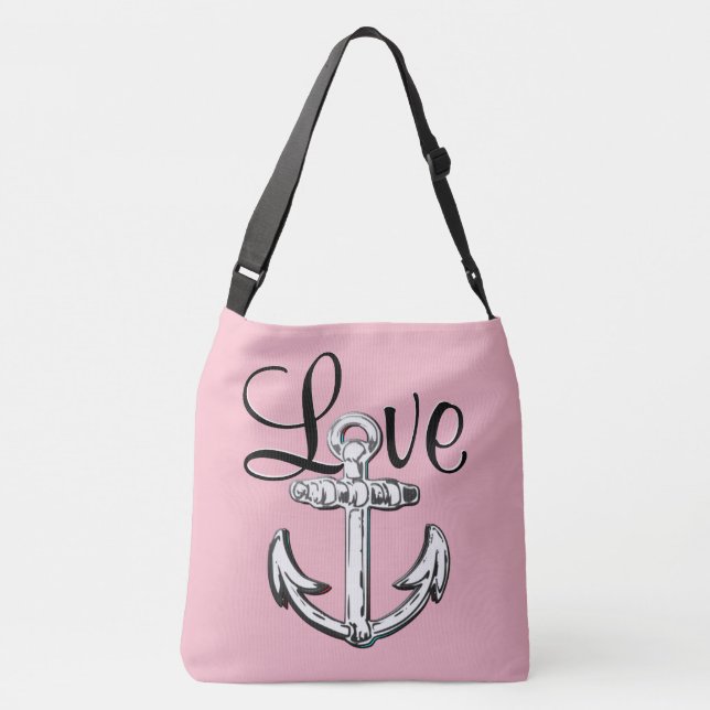 Bolsa Ajustável Rosa náutico da mala a tiracolo da praia do amor (Verso)