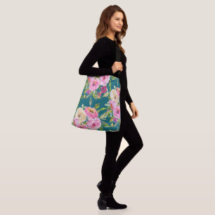 Bolsa Ajustável Rosas de aquarelas em rosa e creme no chão