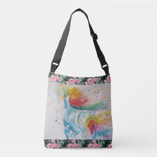 Bolsa Ajustável Rosas de Teal Arco-Íris Unicórnio Arte floral