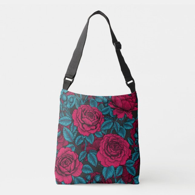 Bolsa Ajustável Rosas em vermelho e azul (Frente)