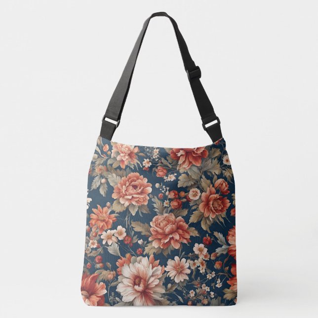 Bolsa Ajustável Rosas, Folhas e Flores de Laranja Retro refinados (Frente)