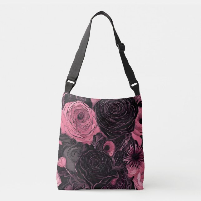 Bolsa Ajustável Rosas Românticos Rosa e Gótica Negra (Frente)