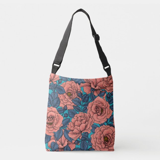Bolsa Ajustável Rosas rosa com folhas azuis (Frente)