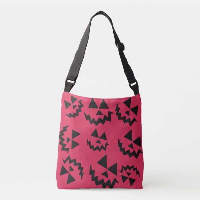 Bolsa Ajustável Rostos da lanterna do Jack o’, rosa e preto (Frente)