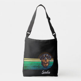 Bolsa Ajustável Rottweiler Dog Custom Name Retro Stripe