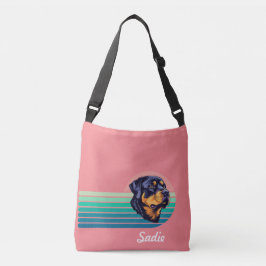 Bolsa Ajustável Rottweiler Dog Custom Name Retro Stripe