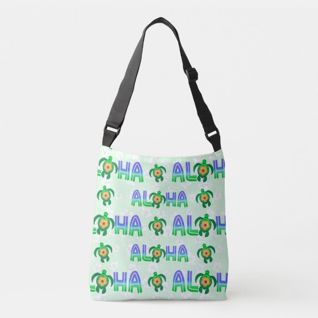 Bolsa Ajustável Roxo Verde Aloha Hawaiai Tartaruga Tropical (Frente)