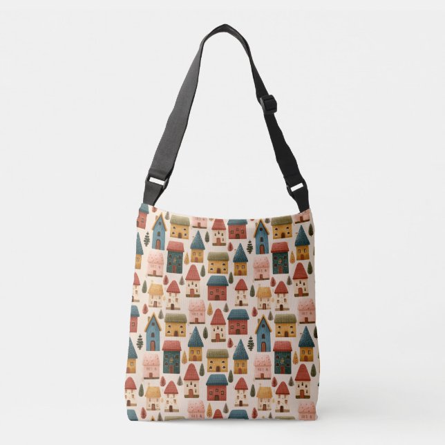Bolsa Ajustável Rustic Festive Christmas Houses Seamless Pattern (Frente)